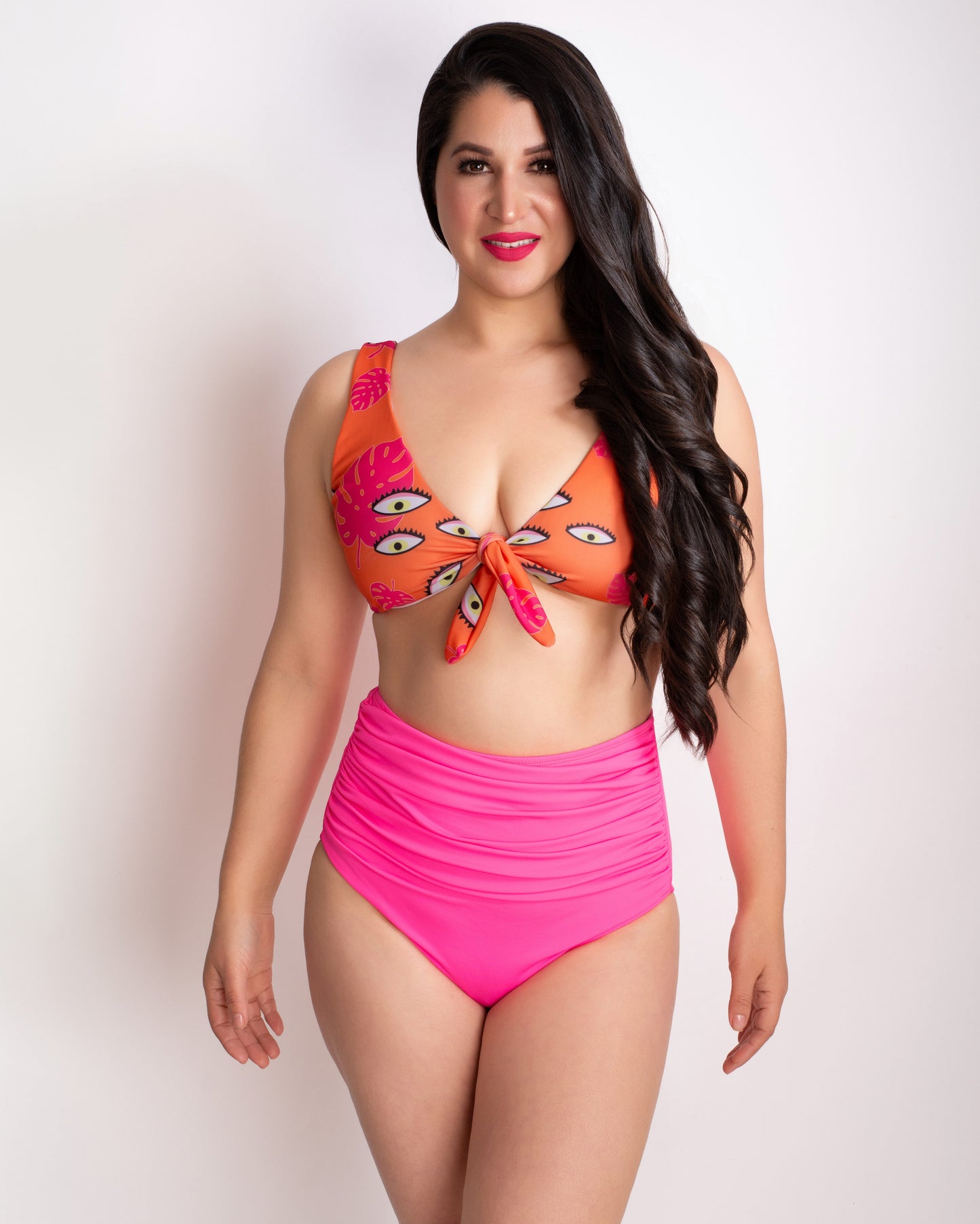 BK - 349 Bikini tiro alto estampado anaranjado